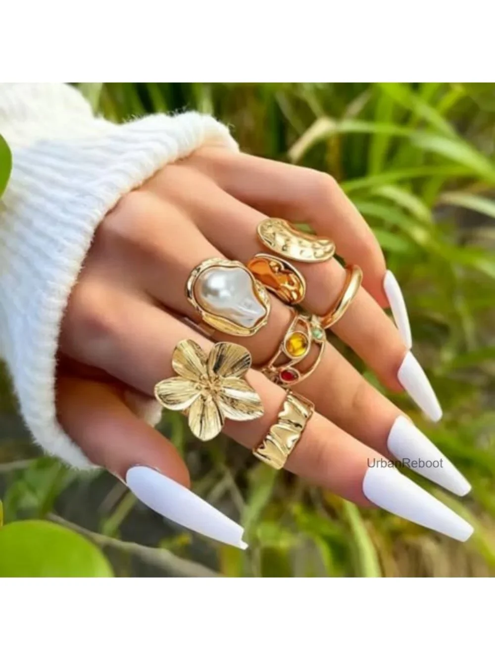 Y2K Boho Flower Rings for Women, Non Tarnish Vintage Stacking Ring Set